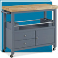 Anson Kitchen Island Bar Cart With Storage; Butcher Block Table; Rolling Wheels And Portable Cabinet Organization For Home Apartment ; Gray