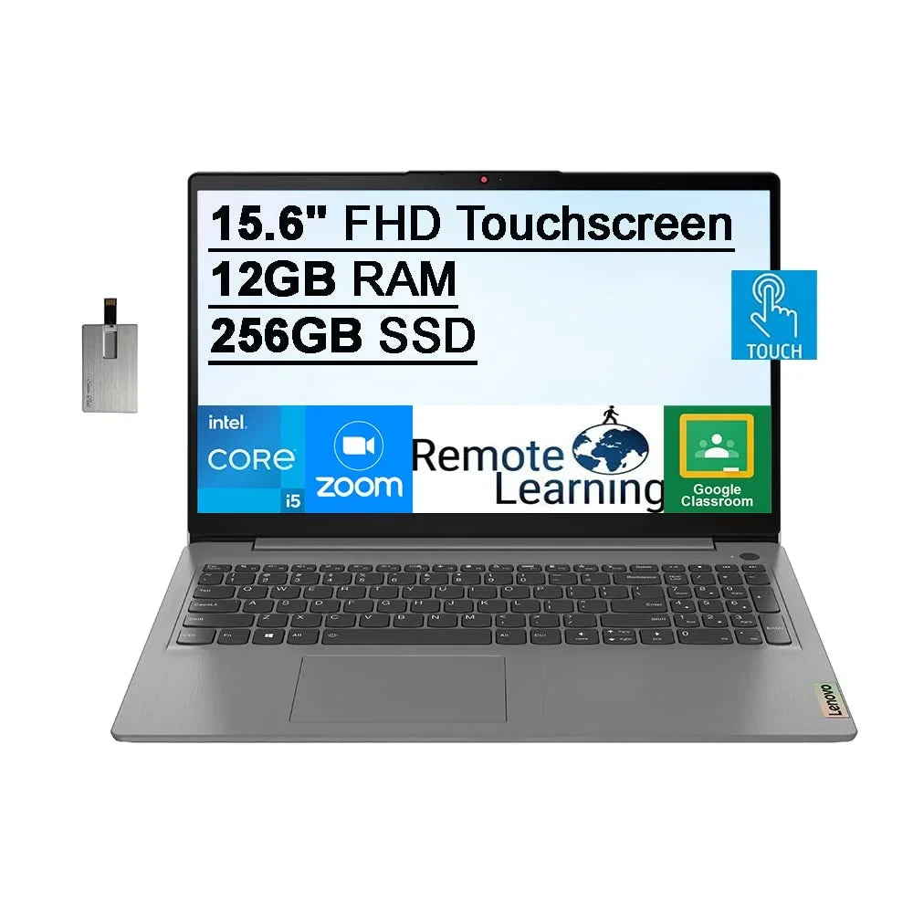 Lenovo 2021 Ideapad 3 15.6" FHD Touchscreen Notebook Computer; Core i5-1135G7; 12GB RAM; 256GB PCIe HDD; Backlit Keyboard; Iris Xe Graphics; HD Webcam; Dolby Audio; Win 11S; Grey; 32GB USB Card