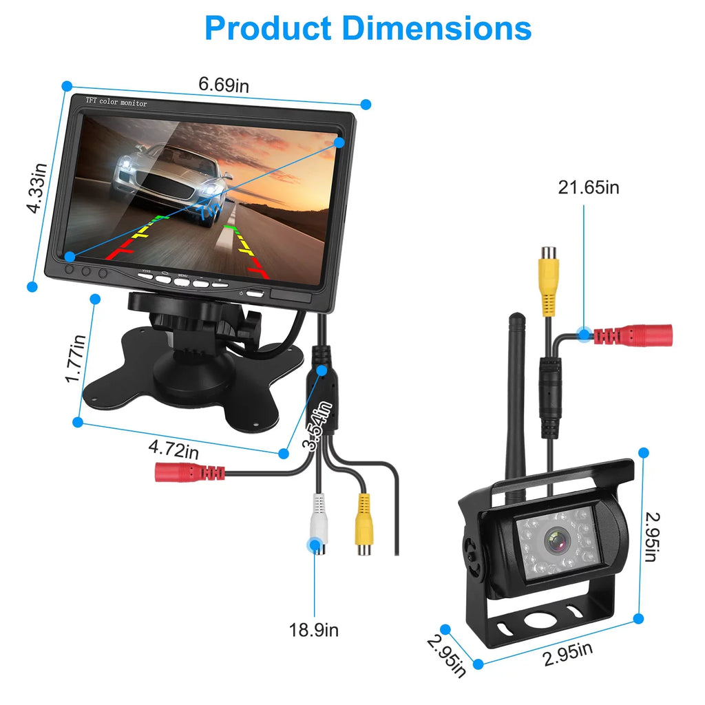 iMounTEK Wireless Backup Camera System Vehicle Rear View Monitor Kit IP67 Fluidproof Car Parking Reverse System with 7In Screen Night Vision 2.4G Stable Signal for Car Trunk Van SUV