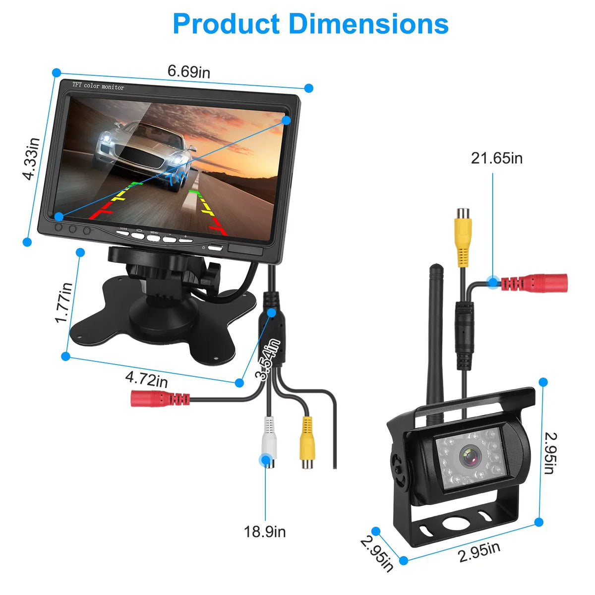 iMounTEK Wireless Backup Camera System Vehicle Rear View Monitor Kit IP67 Fluidproof Car Parking Reverse System with 7In Screen Night Vision 2.4G Stable Signal for Car Trunk Van SUV
