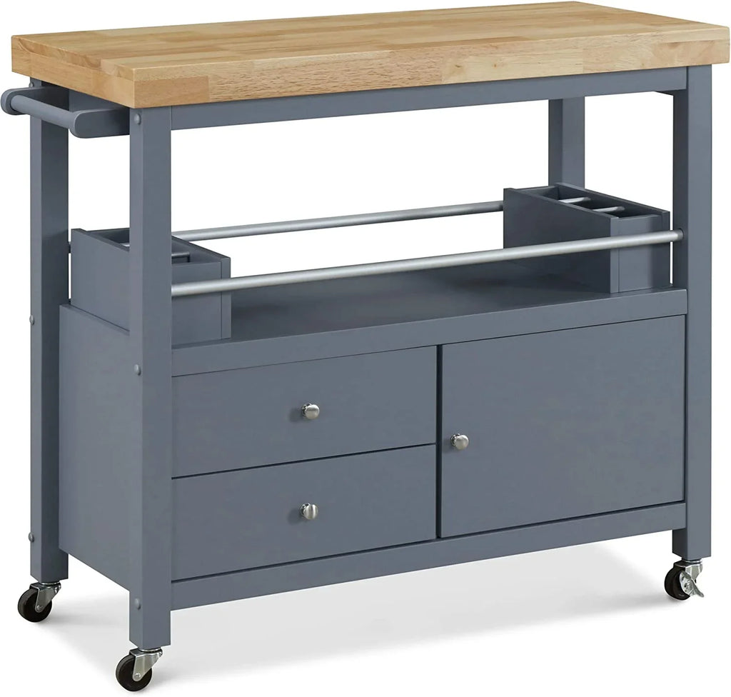 Anson Kitchen Island Bar Cart With Storage; Butcher Block Table; Rolling Wheels And Portable Cabinet Organization For Home Apartment ; Gray