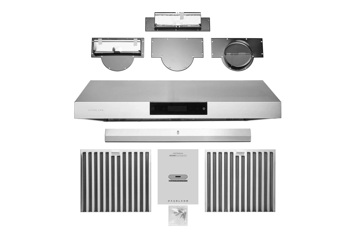Hauslane | Chef Series | PS18 30" Under Cabinet Range Hood; Stainless Steel Contemporary Modern Design 860 CFM; Touch Screen w/Digital Clock; Dishwasher Safe Baffle Filters; LED Lamps; 3-Way Venting
