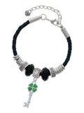 Delight Jewelry Silvertone Translucent Green Lucky Four Leaf Clover Key Mother Celtic Knot Leather Bead Bracelet; 7"+2" Extender