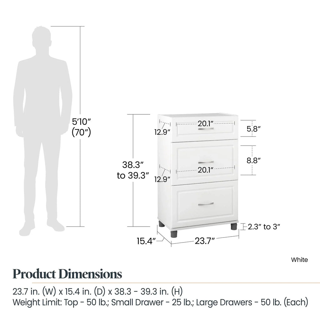 Systembuild Evolution Kendall 24" 3 Drawer Base Garage Storage Cabinet; White