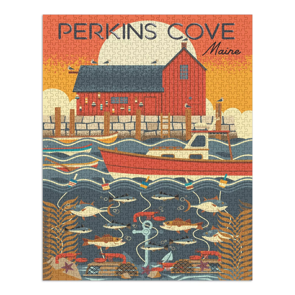 Perkins Cove; Maine; Nautical Geometric (1000 Piece Puzzle; Size 19x27; Challenging Jigsaw Puzzle for Adults and Family; Made in USA)