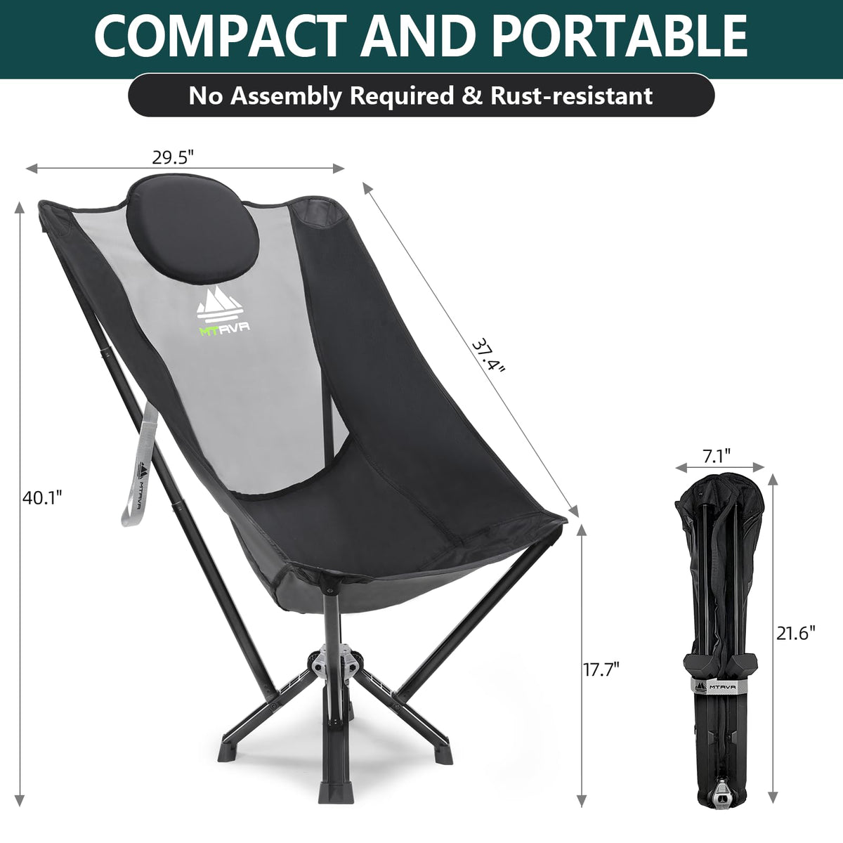 MTRVR High Back Folding Camping Chairs; Plus Size Camp Chairs for Adults; Portable Chair Foldable Lounge Chair Compact for Outdoor Sports; Travel; Beach; Picnic; Lawn; Heavy-Duty; Oversize;Supports 60
