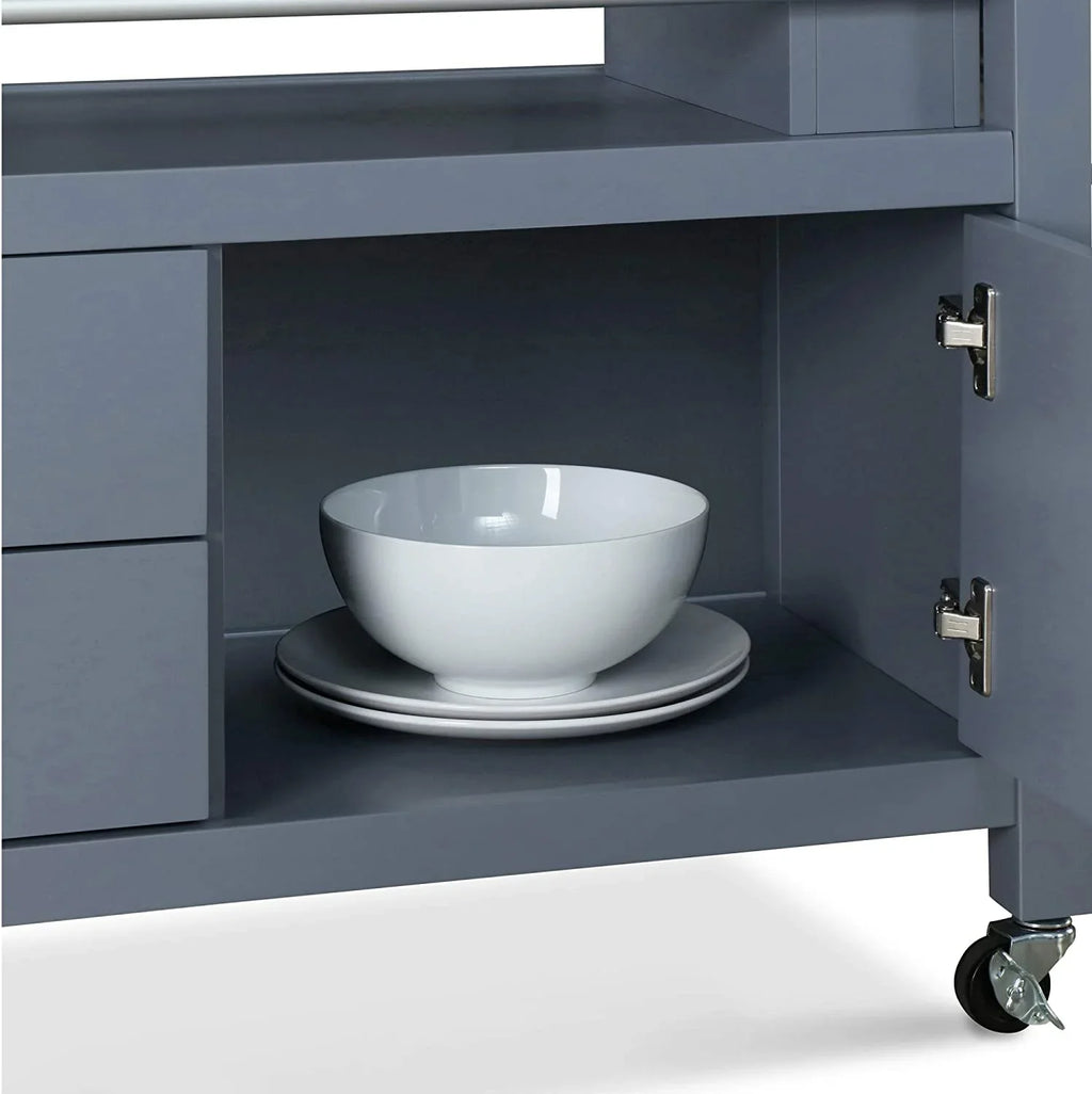Anson Kitchen Island Bar Cart With Storage; Butcher Block Table; Rolling Wheels And Portable Cabinet Organization For Home Apartment ; Gray