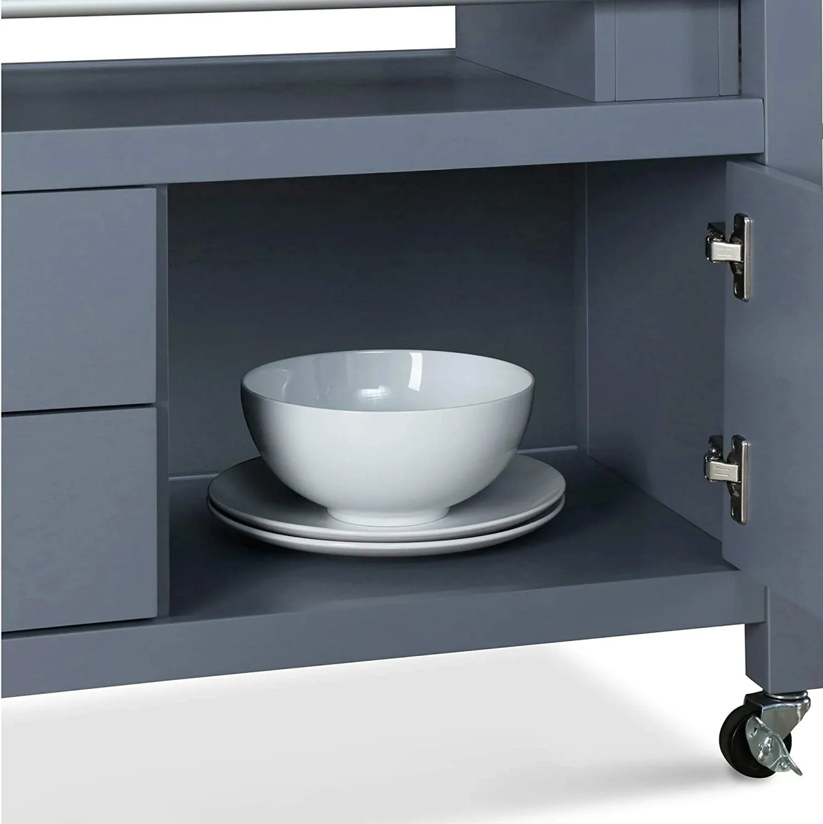 Anson Kitchen Island Bar Cart With Storage; Butcher Block Table; Rolling Wheels And Portable Cabinet Organization For Home Apartment ; Gray