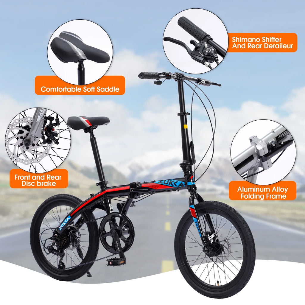 20" Folding Bike; 8 Speed City Bike; Aluminium Alloy Frame; Yellow