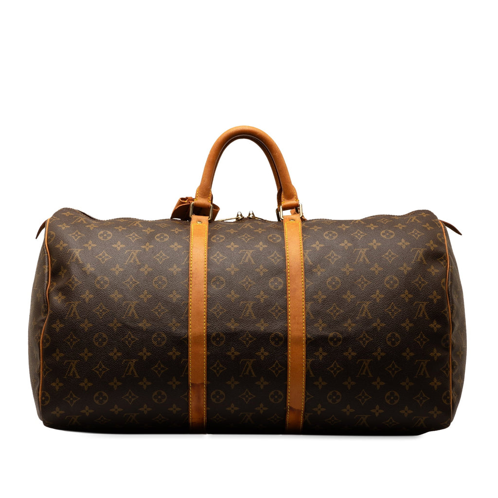 Authenticated Louis Vuitton Monogram Keepall 55 Canvas Brown Travel Bag WeekenderBag Unisex (Good)