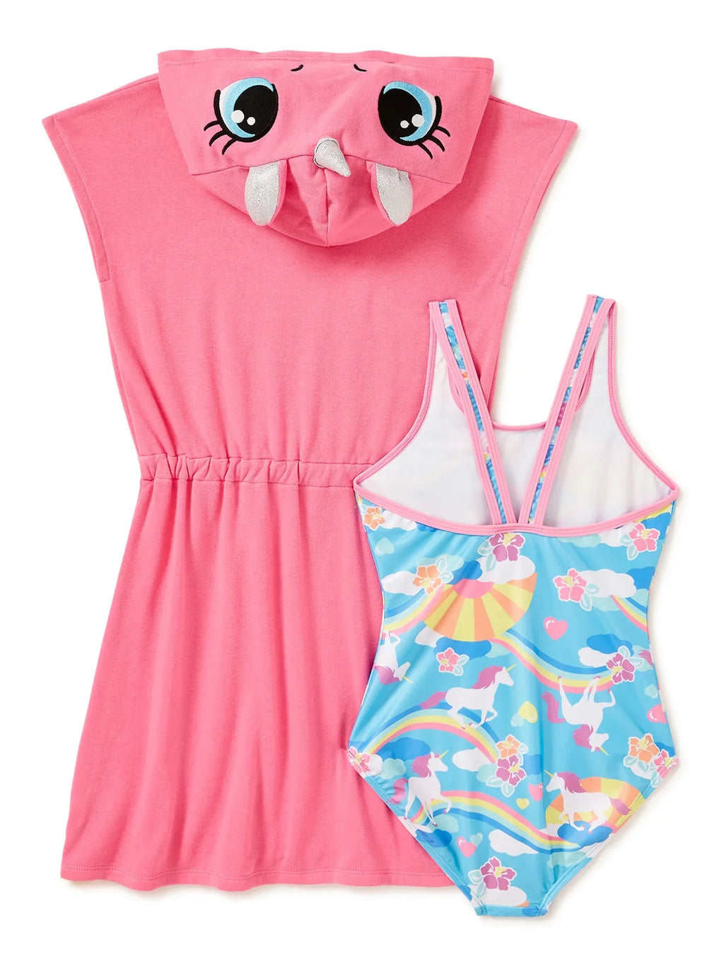 Saint Eve Toddler Girls Unicorn Cosplay Terry Cover-Up & One-Piece Swimsuit; 2-Piece Swim Set; Sizes 2T-4T