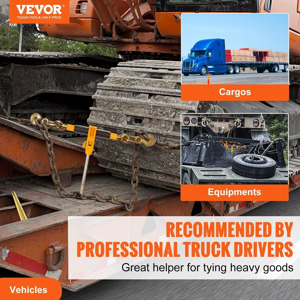 VEVOR Ratchet Chain Binder; 38"-12" Heavy Duty Load Binders; with G80 Hooks 12000 lbs Secure Load Limit; Labor-saving Anti-skid Handle; Tie Down Hauling Chain Binders for Flatbed Truck Trailer; 4 Pc