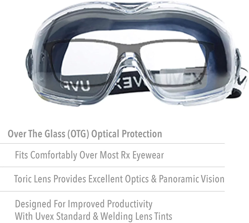 North Safety 763-S3970HSF Clear Lens Uvex Stealth OTG Safety Goggle; Navy Frame