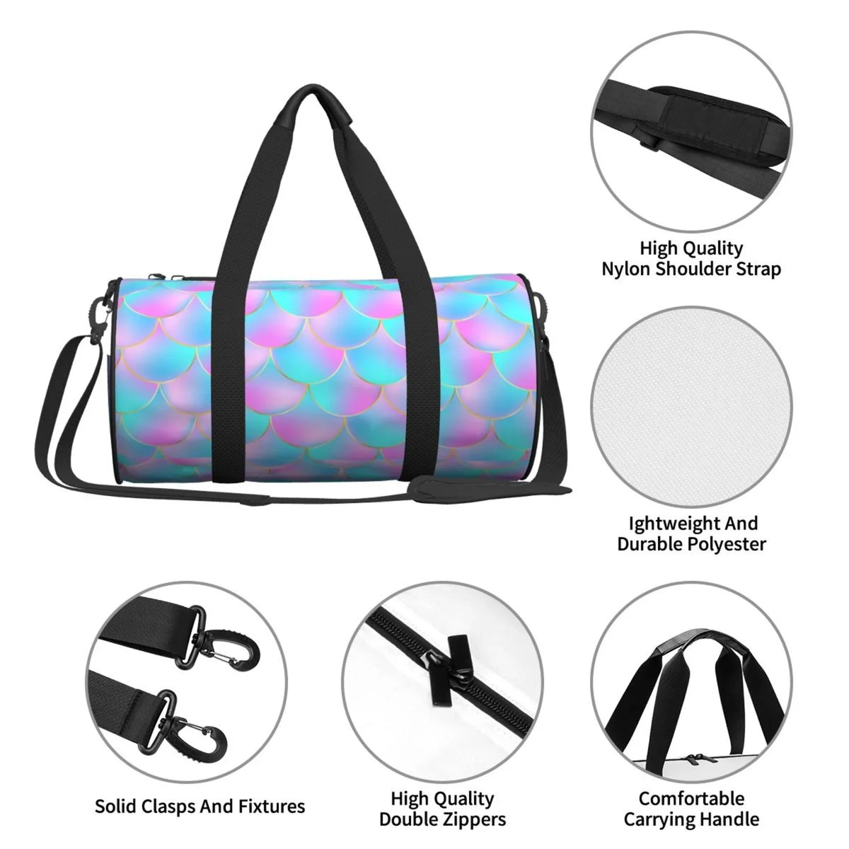Coaee Purple Dragon Scales Large Capacity Travel Luggage Bag Cylinder Gym Bag Fluidproof Sports Bag with Pocket and Compartment