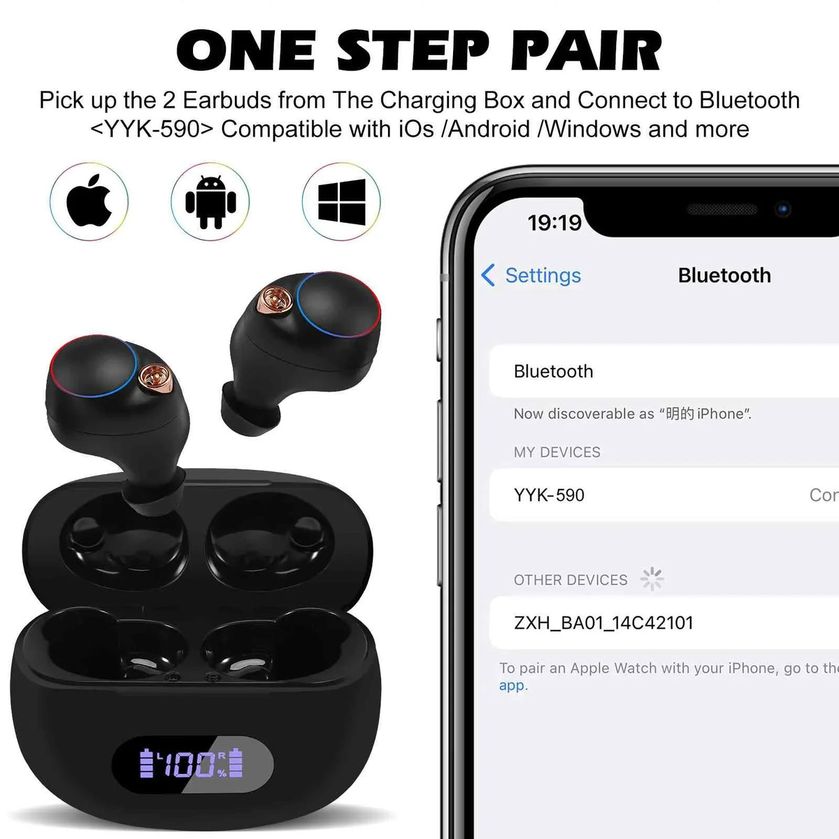 UrbanX True Wireless Bluetooth Earbuds + Charging Case; Black; Dual Connect; IPX5 Resistance; Bluetooth 5.2 Connection; Balanced; Bass Boost Compatible with Lenovo K10 Note