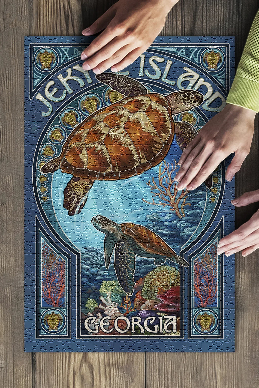 Jekyll Island; Georgia; Sea Turtle Art Nouveau (19x27 inches; Premium 500 Piece Jigsaw Puzzle for Adults and Family; Made in USA)
