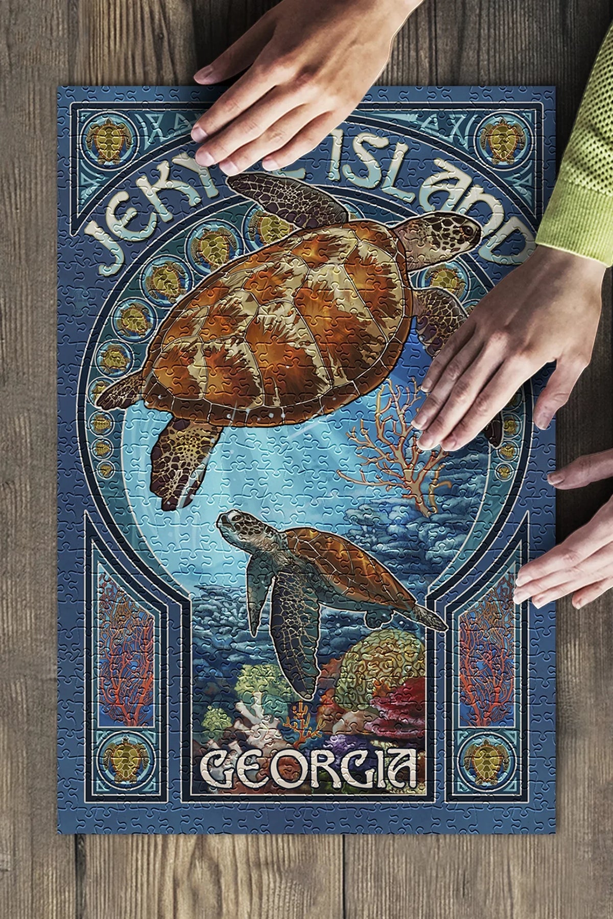 Jekyll Island; Georgia; Sea Turtle Art Nouveau (19x27 inches; Premium 500 Piece Jigsaw Puzzle for Adults and Family; Made in USA)