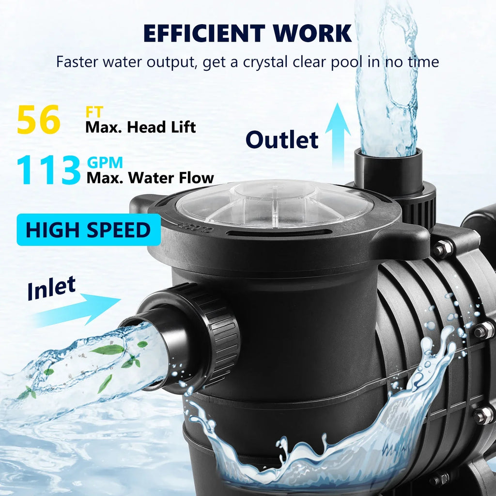 SKYSHALO Swimming Pool Pump; 2 HP 230 V; 1500 W Double Speed Pump for in/Above Ground Pool w/ Strainer Basket; 5520 GPH Max. Flow; Certification of ETL for Security