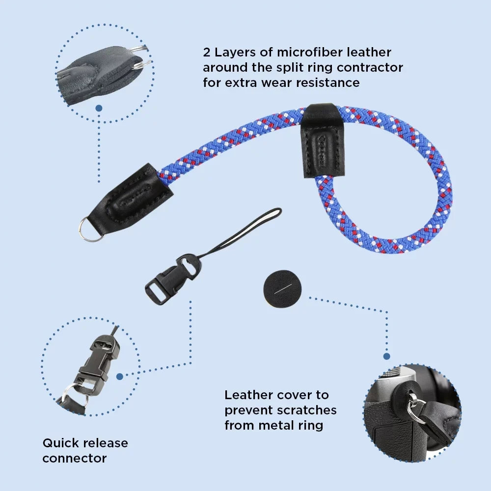 Foto&Tech Climbing Rope Camera Wrist Strap Quick Release Made in US Compatible with Sony A6600 A6500 A6400 A6000 A6300 A6100 A5100 A5000;RX1 R;RX1 R II;RX10;RX10 II;RX10 III;RX10 IV (34cm;Red/Blue/WT)