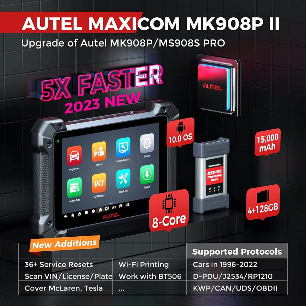 Autel MaxiCOM MK908 Pro II Car Diagnostic Scan Tool J2534 Programming ECU Coding Bi-directional; 38+ Services;J2534 Pass-Thru; AutoScan 2.0