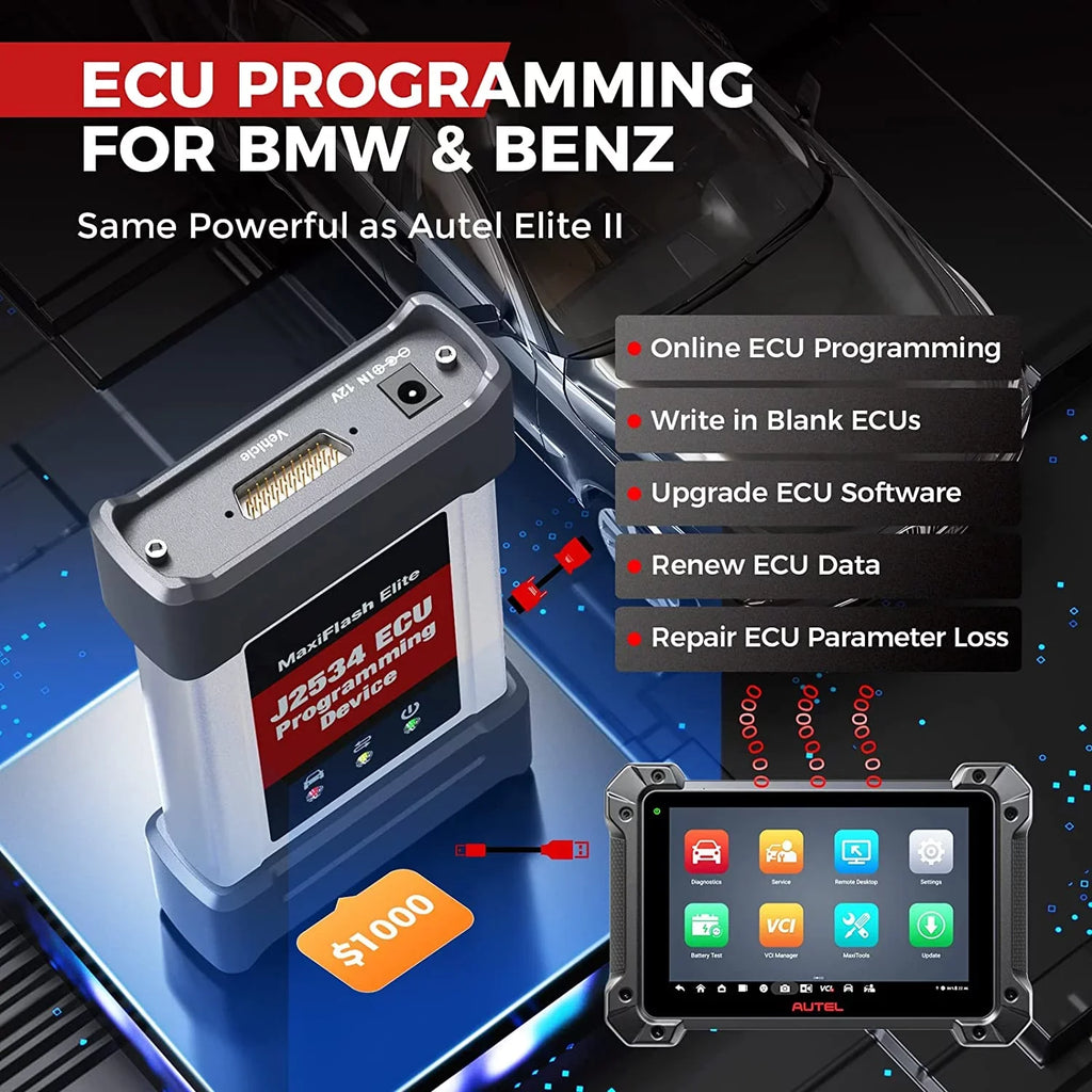 Autel MaxiCOM MK908 Pro II Car Diagnostic Scan Tool J2534 Programming ECU Coding Bi-directional; 38+ Services;J2534 Pass-Thru; AutoScan 2.0
