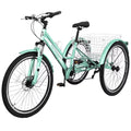 MOPHOTO Adults Mountain Tricycles; 24"/26"/27.5" 7-Speed Heavy Duty Trikes w/Spacious Basket 3-Wheeled Bike for Adventurous Rides; Shopping; Exercise; and Recreation