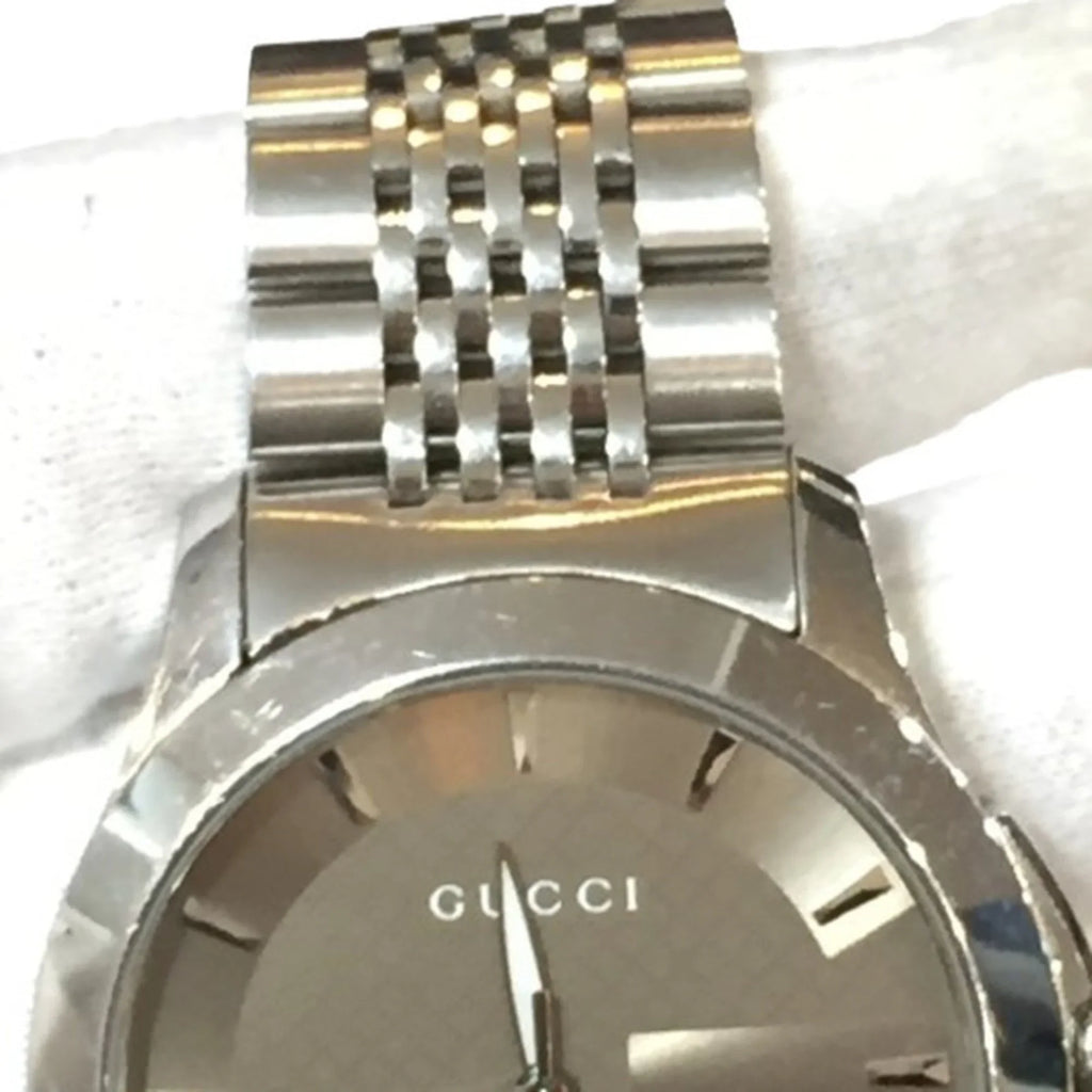 GUCCI 126.4 G Timeless Brown Dial SS Stainless Steel Silver Analog Watch Men's Date Quartz IT26SVZ67548 RK1056D (Good)