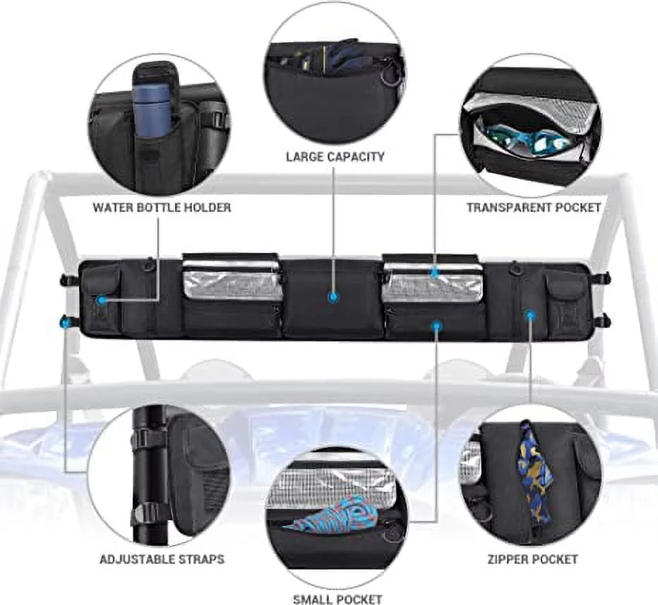 MICTUNING UTV Roll Cage Organizer; Cargo Rear Storage Bag Gear Bags; Tools Storage Solution for Most Full Size UTVs; Polaris; Yamaha and Kawasaki UTVs Black