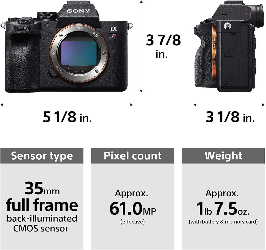 Sony Alpha a7R IV Mirrorless Digital Camera Bundle with 64GB Memory Card; Flexible Tripod; Gadget Bag + More | Sony a7R IV
