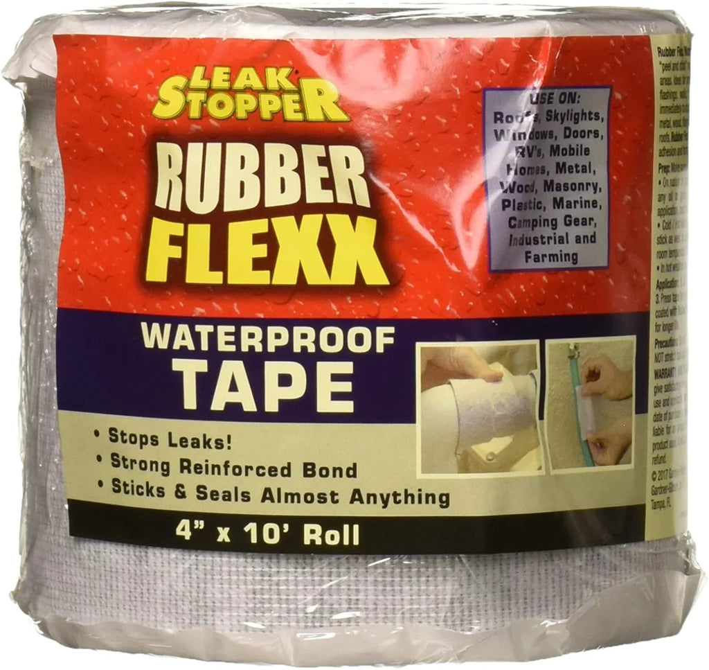 Leak Stopper Rubber Flexx Liquidproof Tape 4 in x 10 ft Repair Material to Seal and Fix Leaks; Roofs; Gutters; Windows & More! Incredible Adhesion w/ Durability and Toughness 1 Pack White