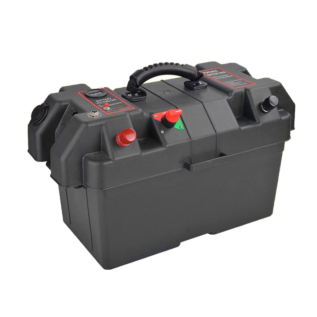 RV Battery Box Trolling Motor Battery Box Liquidproof Dual USB Ports Motor Battery Box Batteries Carrier for ATV SUV Car Trailer Travel