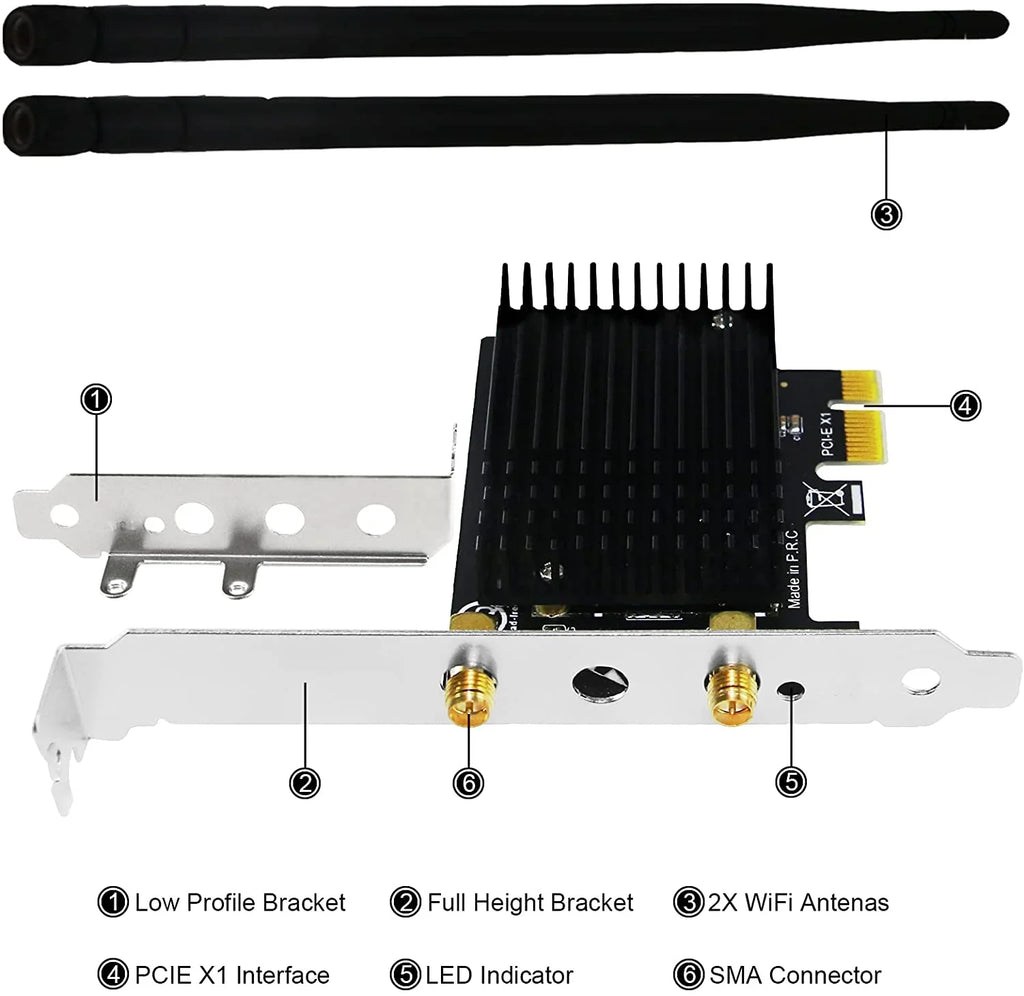 Wireless AC Dual Band 1200Mbps 2.4Speed 300Mbps 5Speed 867Mbps PCI Express WiFi Card for Windows 7 8 8.1 10 Server (32/64bit) Desktop PCs-TX Beamformee;MU-MIMO and Heatsink Technology