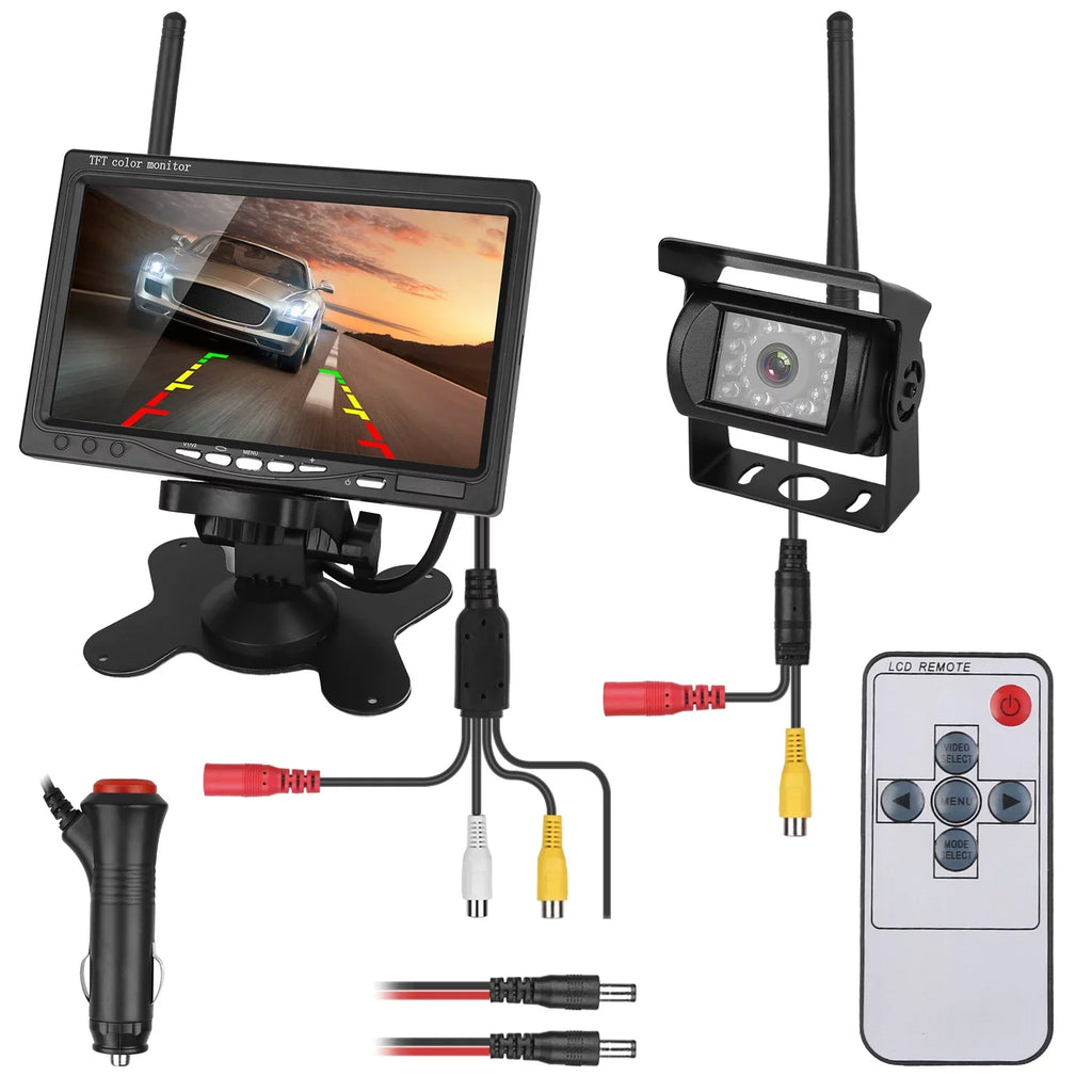 iMounTEK Wireless Backup Camera System Vehicle Rear View Monitor Kit IP67 Fluidproof Car Parking Reverse System with 7In Screen Night Vision 2.4G Stable Signal for Car Trunk Van SUV