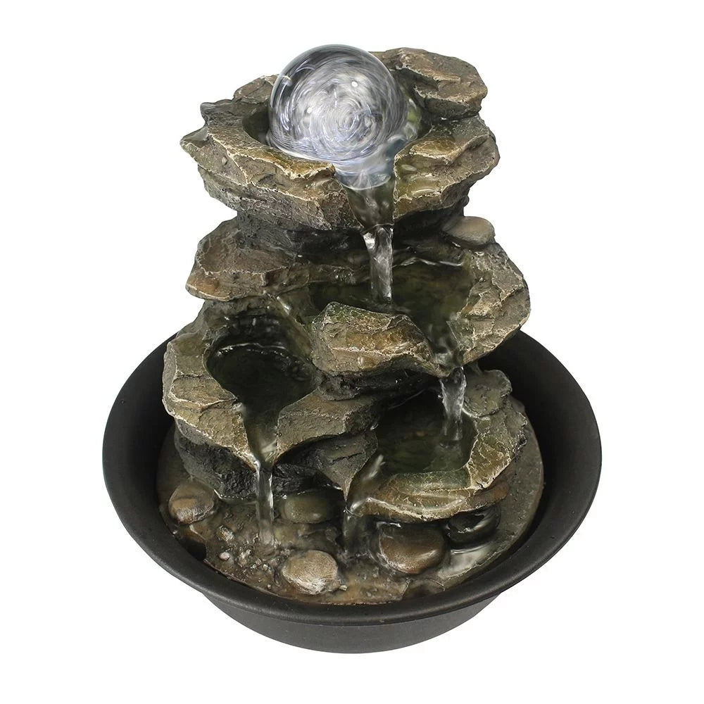 CoSoTower 8.3inches Rock Cascading Tabletop Fountain with LED Lights & Crystal Ball for Home Office Bedroom Relaxation