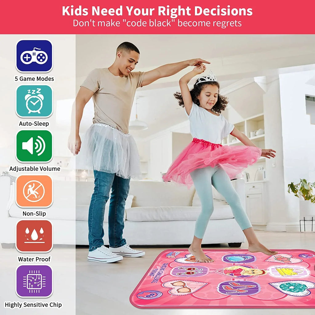 Dance Mat; Electronic Musical Play Mats Pink Dance Pad with LED Lights; Dance Game Toy Gift for Kids with 5 Game Modes; Christmas Birthday Gifts for 3 4 5 6 7 8 9 10 Year Old Girls Toys