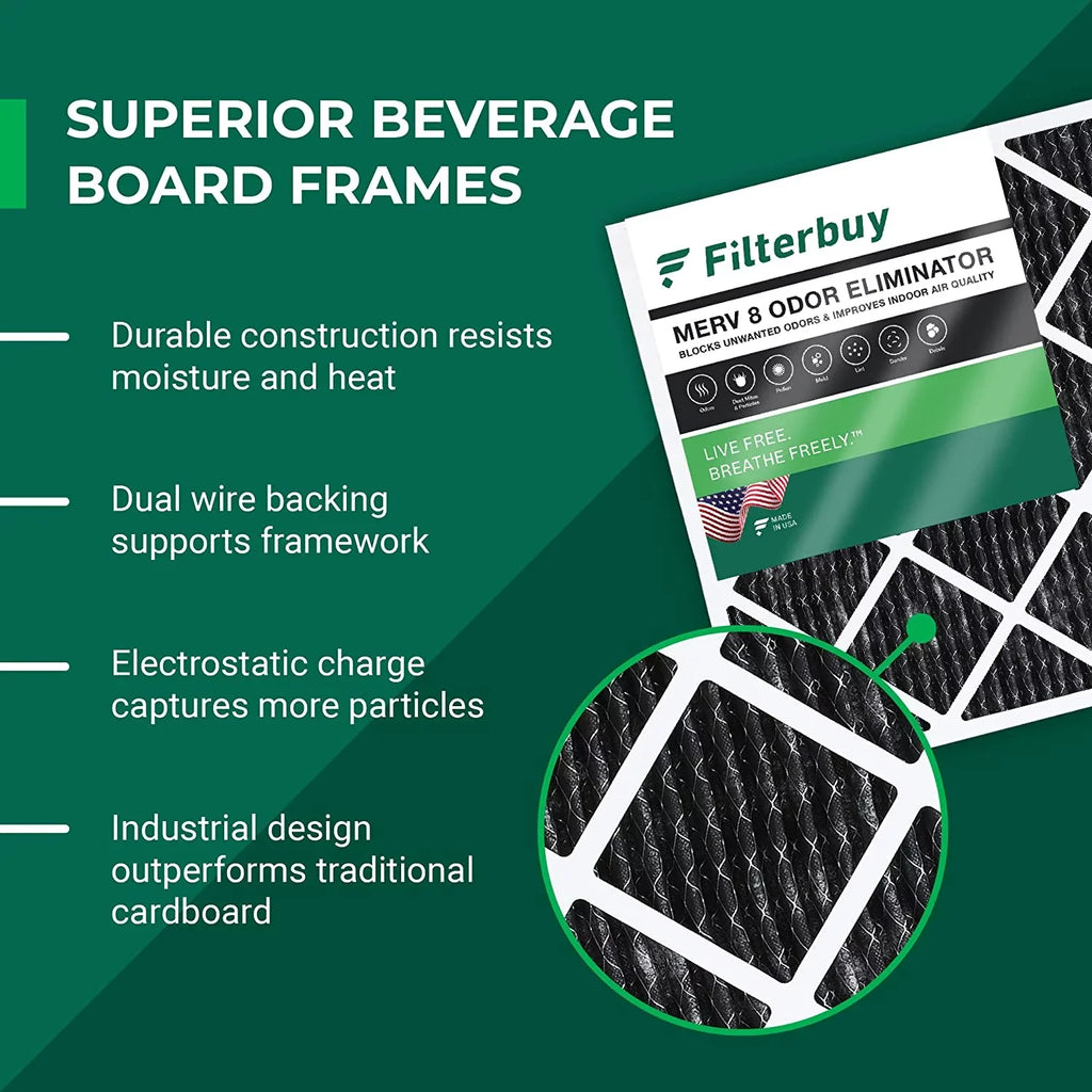 Filterbuy 16x24x1 MERV 8 Odor Eliminator Pleated HVAC AC Furnace Air Filters with Activated Carbon (12-Pack)