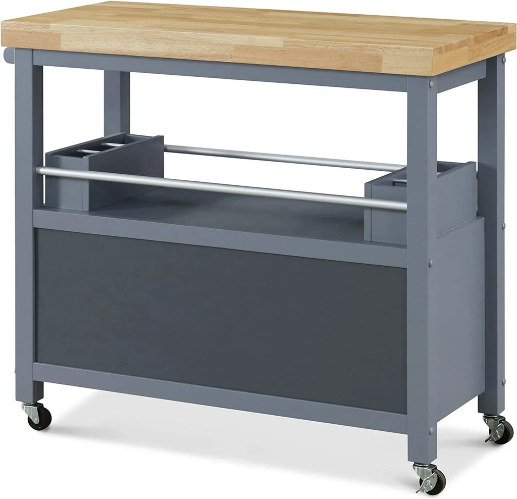 Anson Kitchen Island Bar Cart With Storage; Butcher Block Table; Rolling Wheels And Portable Cabinet Organization For Home Apartment ; Gray