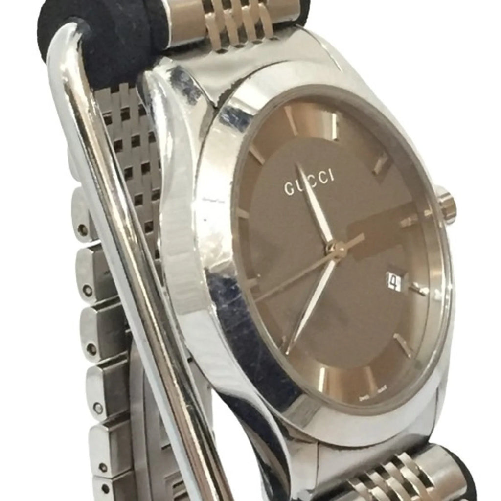 GUCCI 126.4 G Timeless Brown Dial SS Stainless Steel Silver Analog Watch Men's Date Quartz IT26SVZ67548 RK1056D (Good)