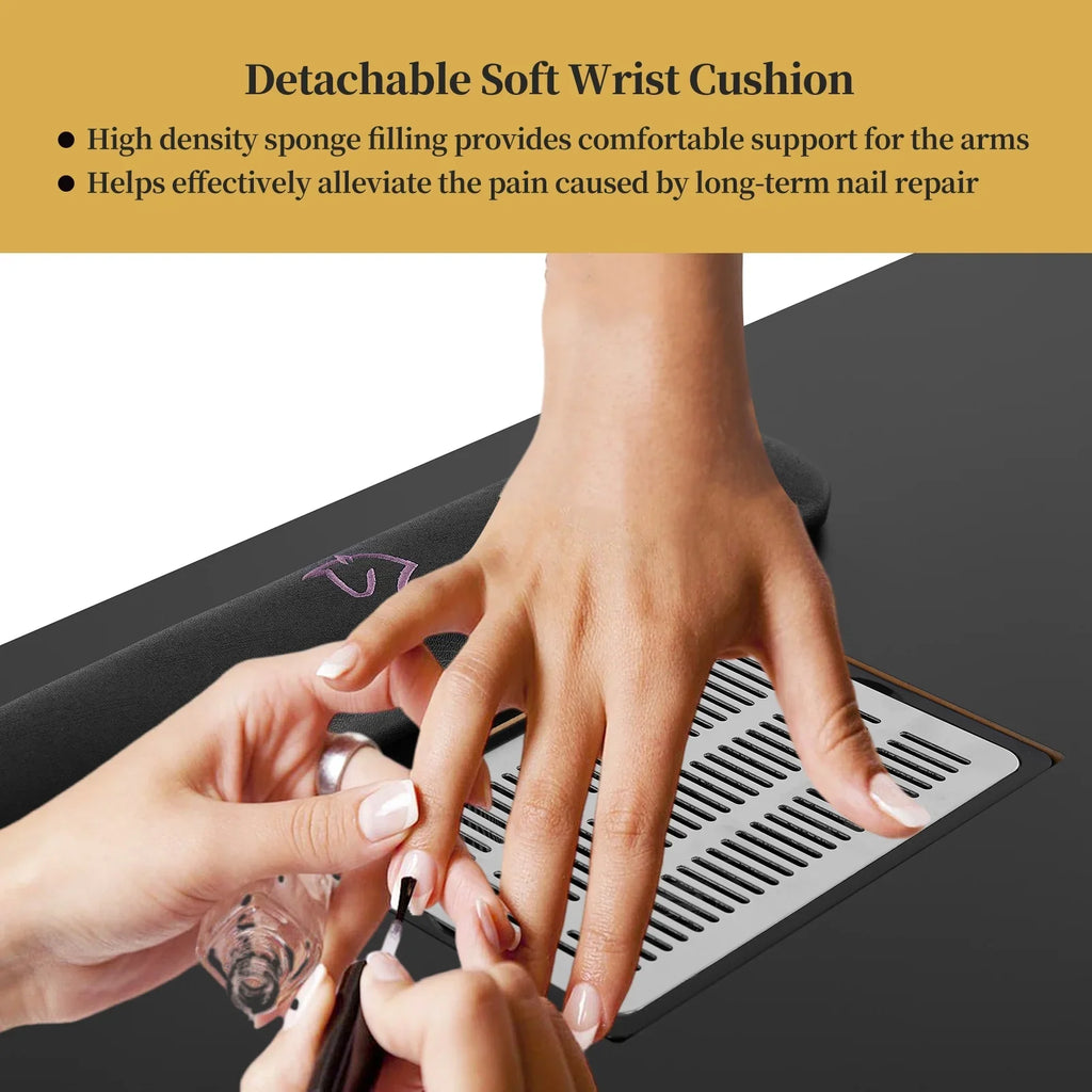 LUXMARS Manicure Table Nail Desk for Technician; Nail Table w/ Electric Dust Collector & Wrist Rest Cushion; Acetone Resistant Nail Table Station w/Lockable Wheels & Drawers & Cabinet - Black