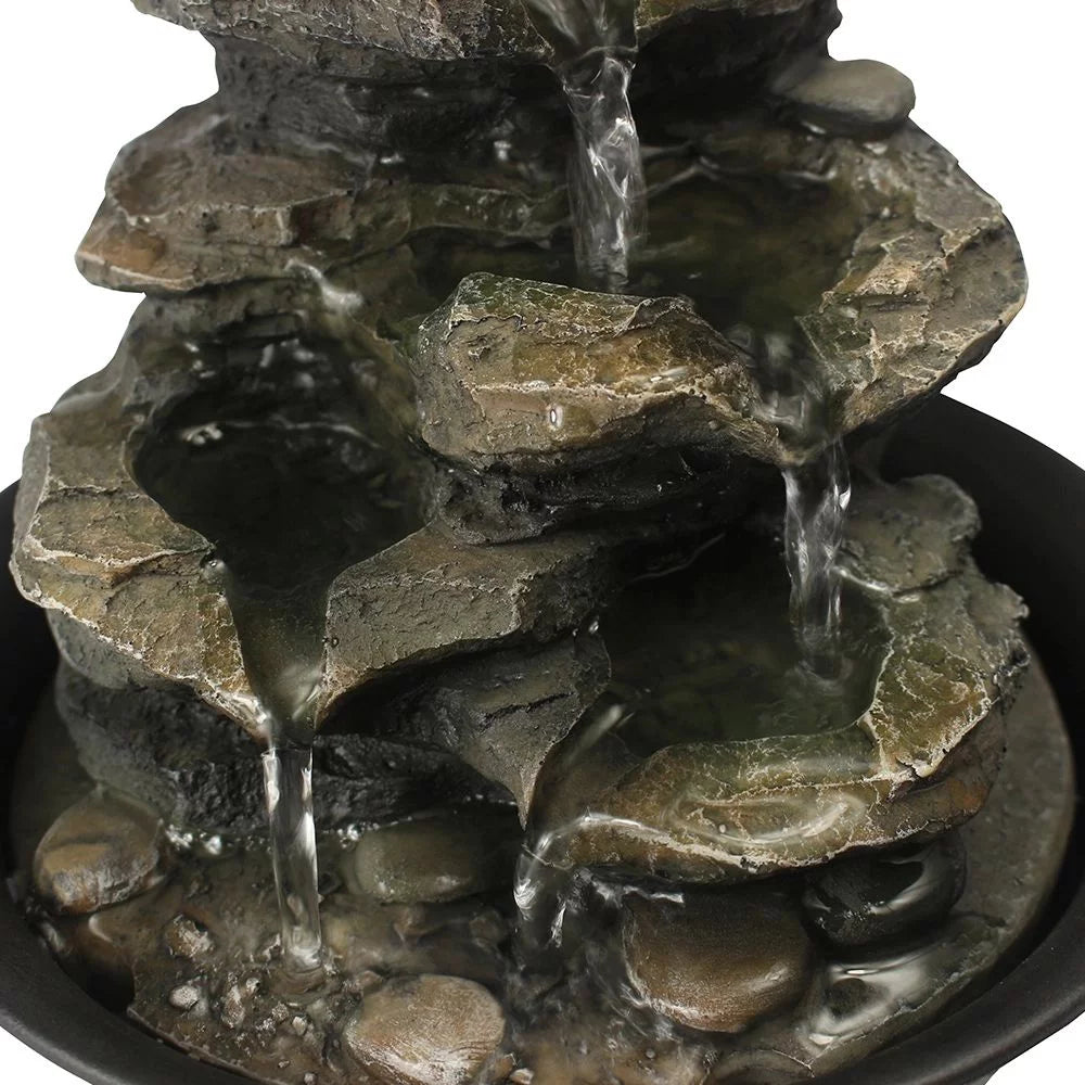 CoSoTower 8.3inches Rock Cascading Tabletop Fountain with LED Lights & Crystal Ball for Home Office Bedroom Relaxation