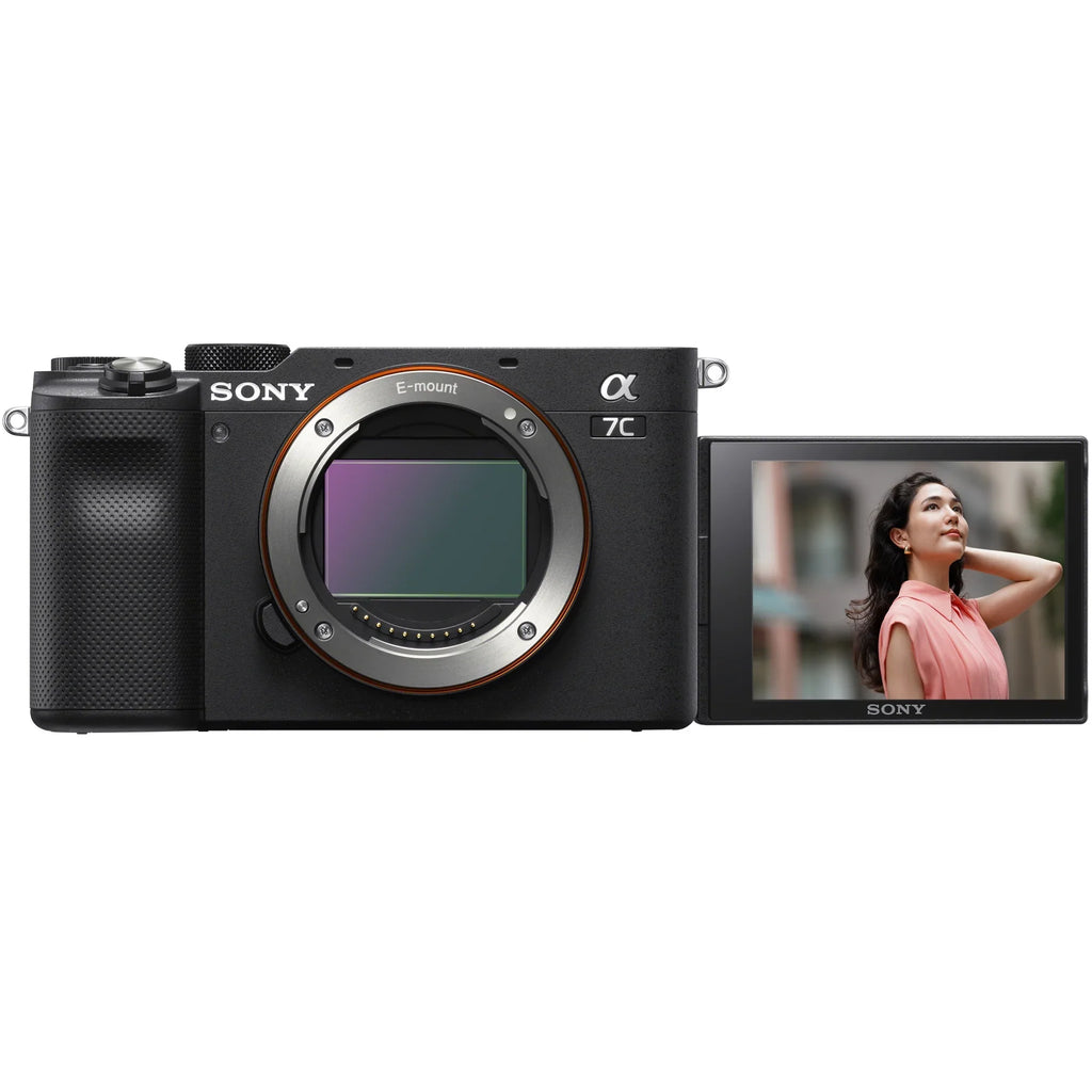 Sony a7C Mirrorless Full Frame Camera Body with Sony FE 24mm F2.8 G Compact Lens SEL24F28G Black ILCE7C/B Bundle with Deco Gear Photography Backpack Case + Microphone + LED + Monopod and Accessories