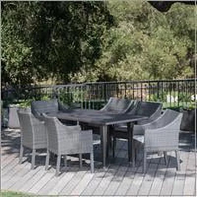 Arcadia Outdoor 7 Piece Wicker Rectangular Dining Set with Cushions; Grey; Silver