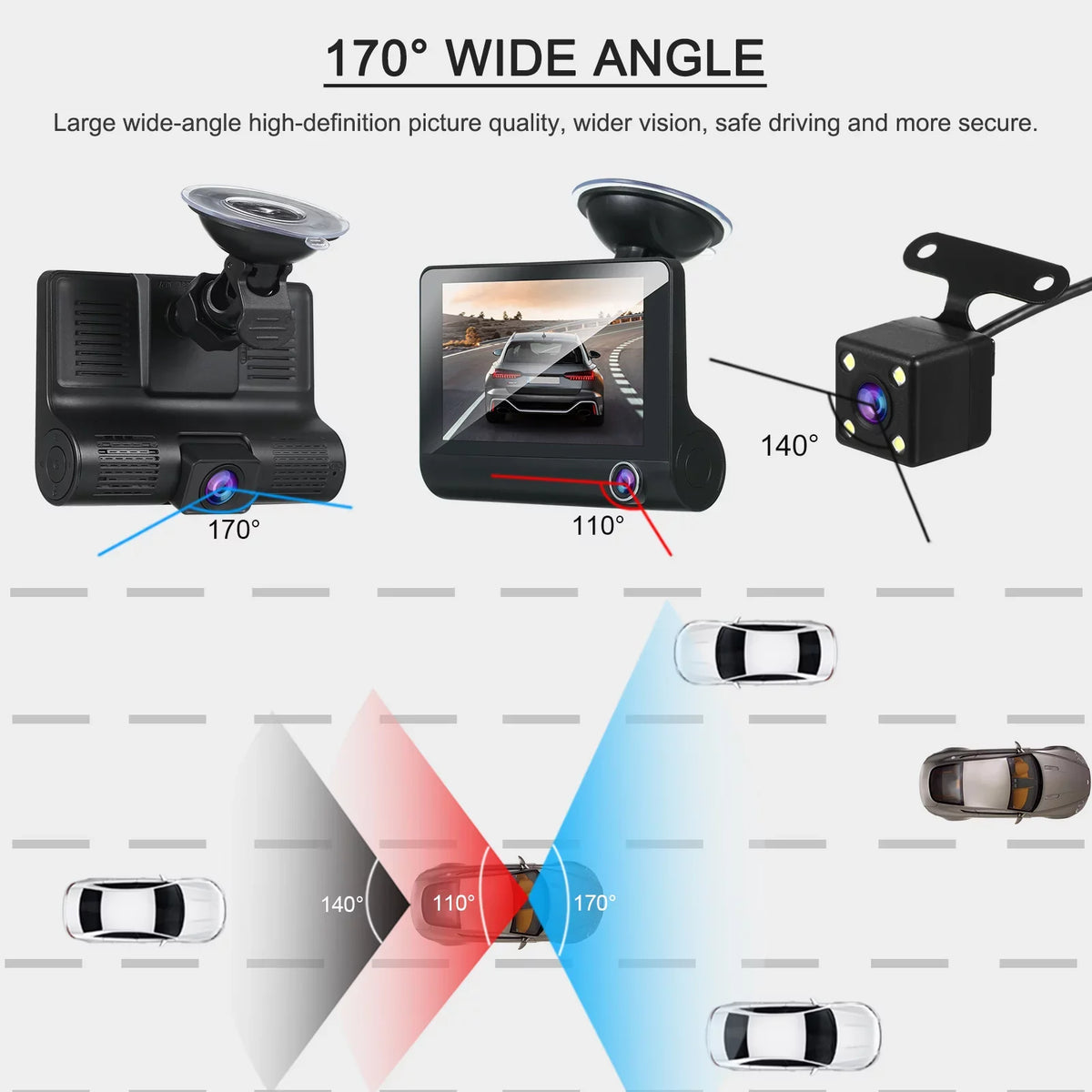 Apexeon Dash Cam， 1080P Full HD Front and Rear Dual Camera; 4 cm IPS Screen; Wide Angle Vision; Loop Recording， Stay Protected on the Road!
