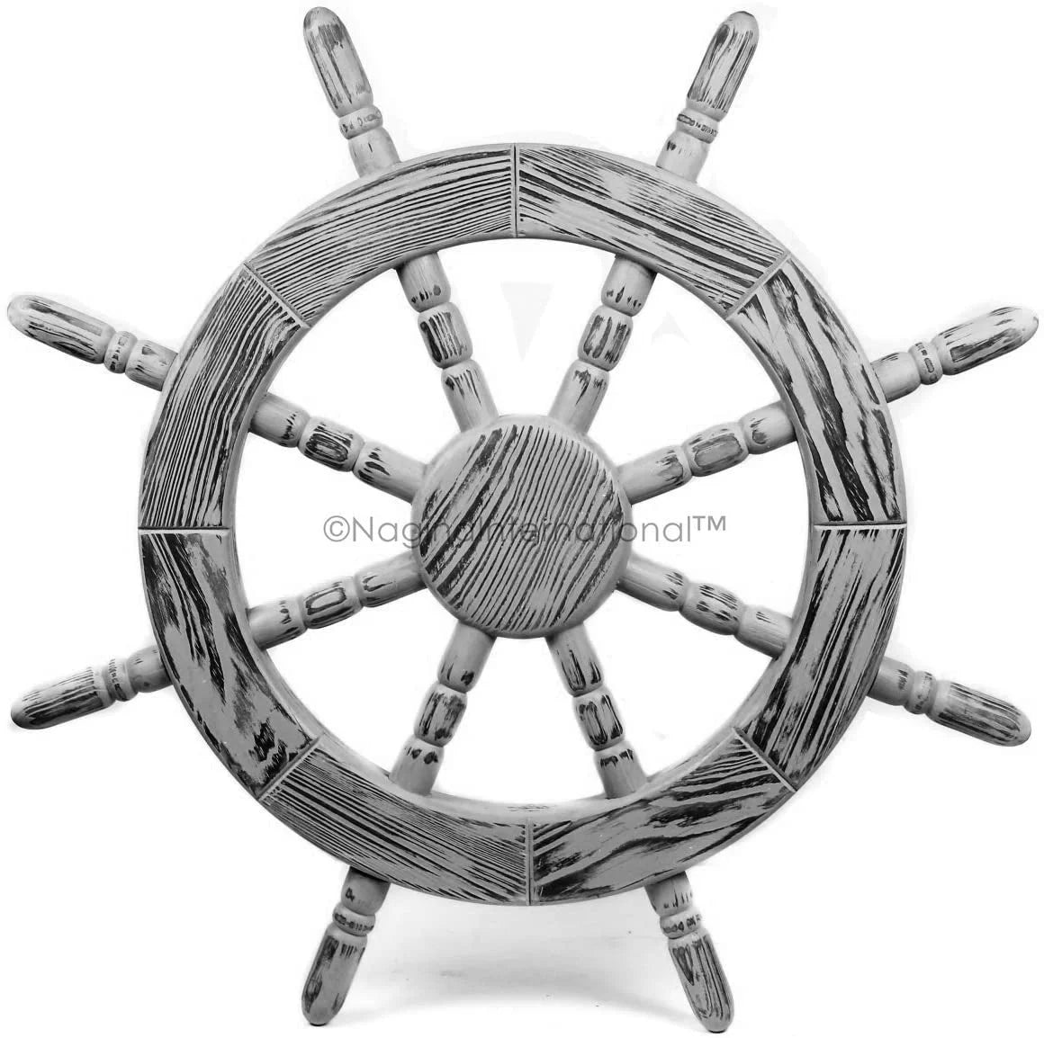 Nagina International Rustic Antique Beautiful Wall Decor Handcrafted Pine Nautical Ship Wheel | Maritime Exclusive Wall Decor (36 cmes; Junky Black)