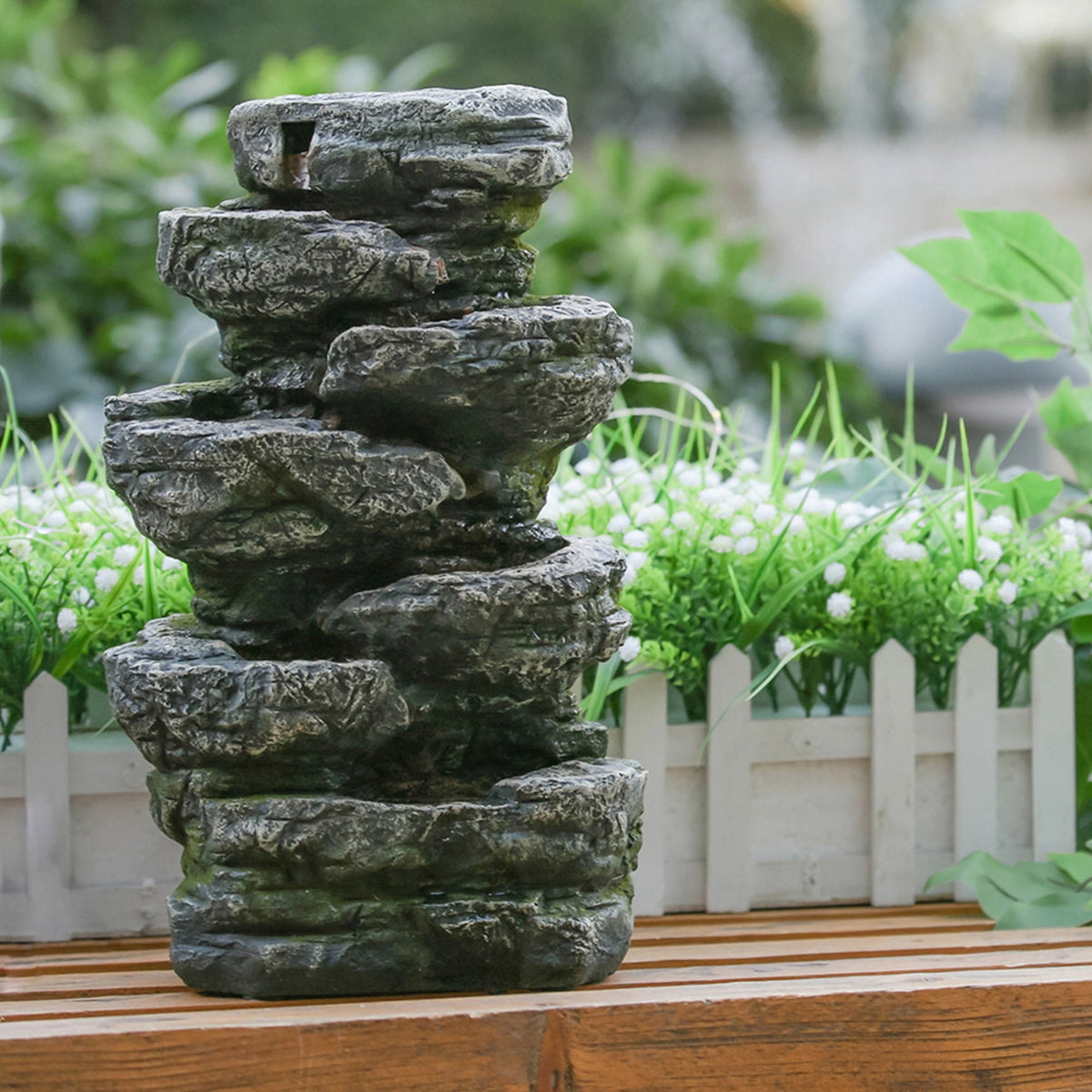 Cascading Rock Fountain - Soothing Sounds & LED Lighting