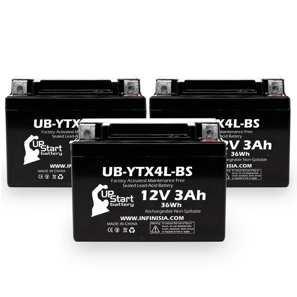 3-Pack UpStart Battery Replacement for 2002 Bombardier (Can-Am) DS90; DS90F; Quest 90CC Factory Activated; Maintenance Free; ATV Battery - 12V; 3Ah; UB-YTX4L-BS