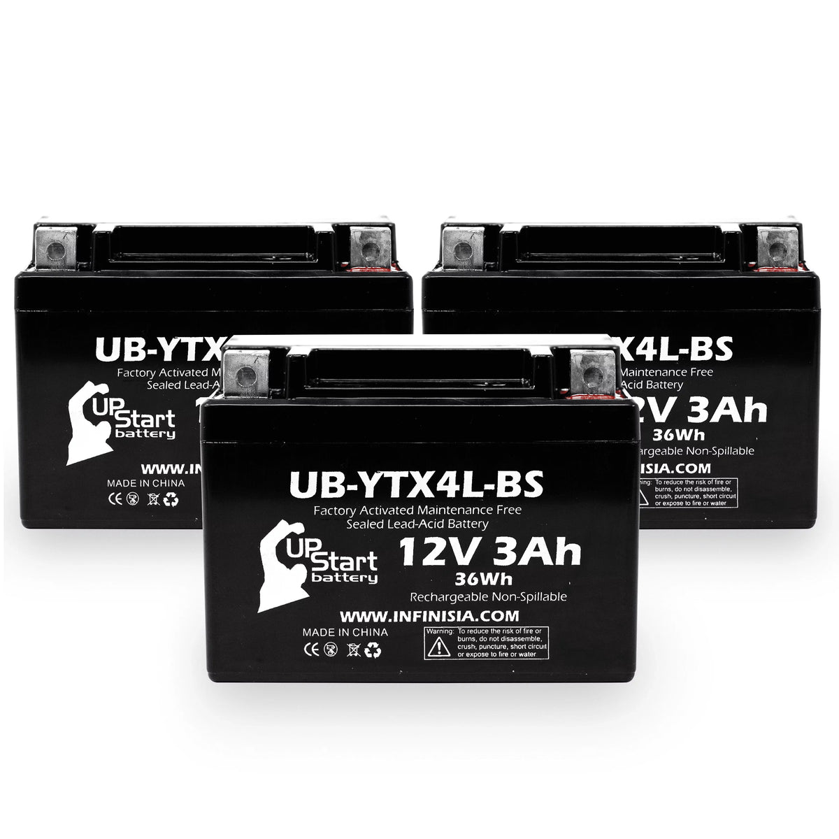 3-Pack UpStart Battery Replacement for 2002 Bombardier (Can-Am) DS90; DS90F; Quest 90CC Factory Activated; Maintenance Free; ATV Battery - 12V; 3Ah; UB-YTX4L-BS