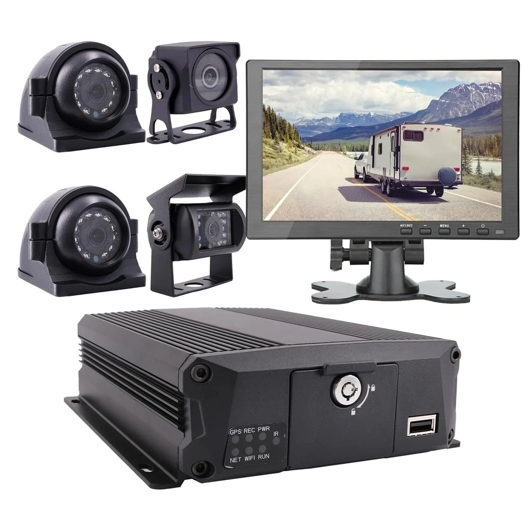 JOINLGO 4 Channel H.264 2.0MP 1080P AHD Mobile Vehicle Car DVR MDVR Video Recorder Kit with Night Vision Liquidproof Side Front Rear View Car Camera 10 inches Screen