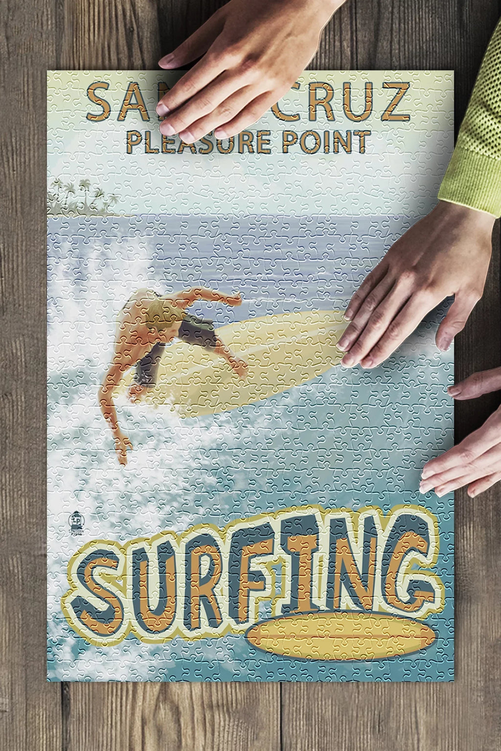 Santa Cruz; California; Pleasure Point Surfer Scene (19x27 inches; Premium 500 Piece Jigsaw Puzzle for Adults and Family; Made in USA)