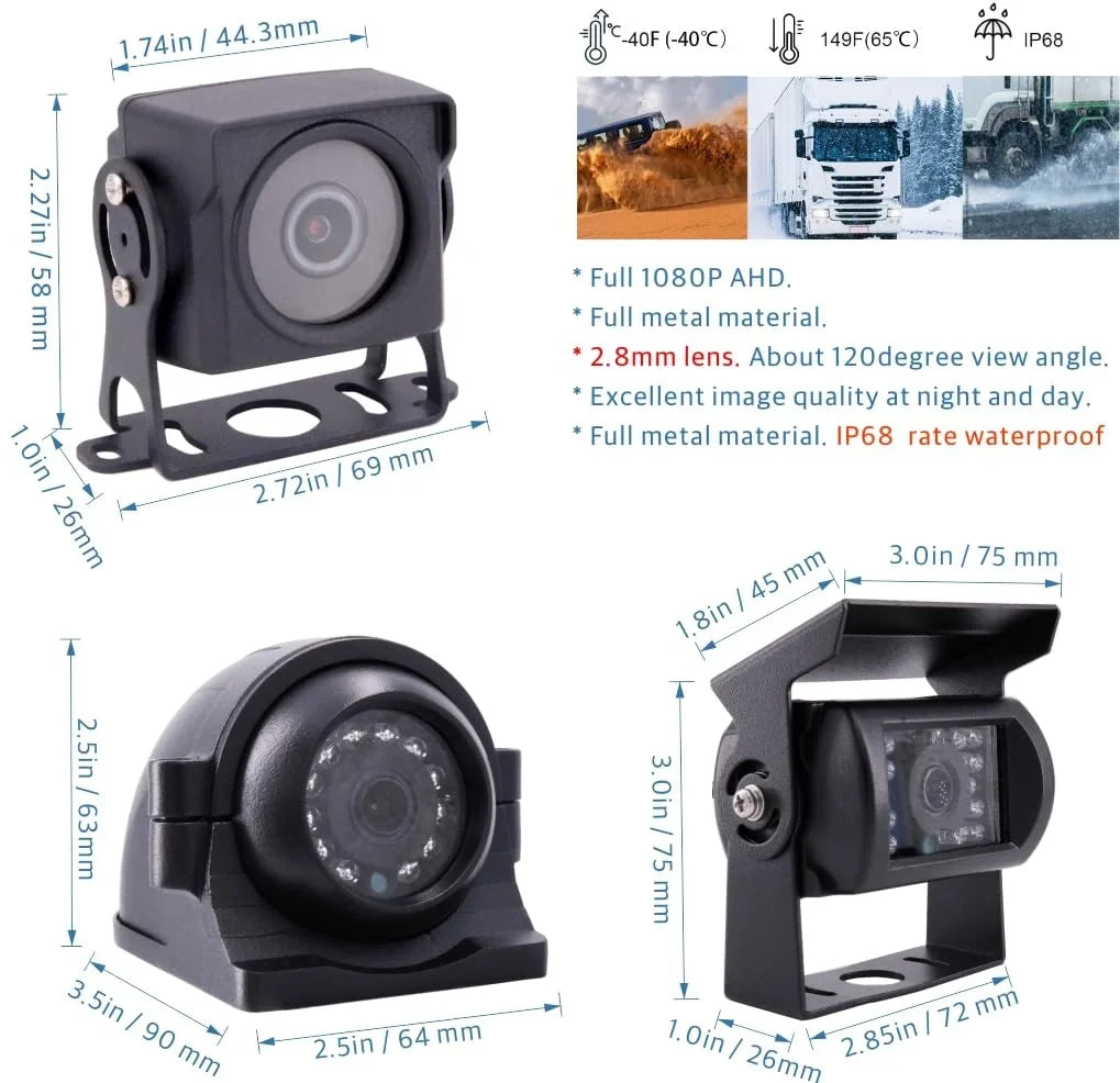 JOINLGO 4 Channel H.264 2.0MP 1080P AHD Mobile Vehicle Car DVR MDVR Video Recorder Kit with Night Vision Liquidproof Side Front Rear View Car Camera 10 inches Screen